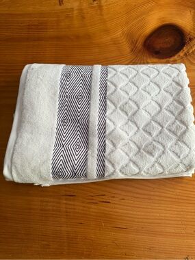Cotton Bath Towel - White and purple Accent Made in Turkiye
